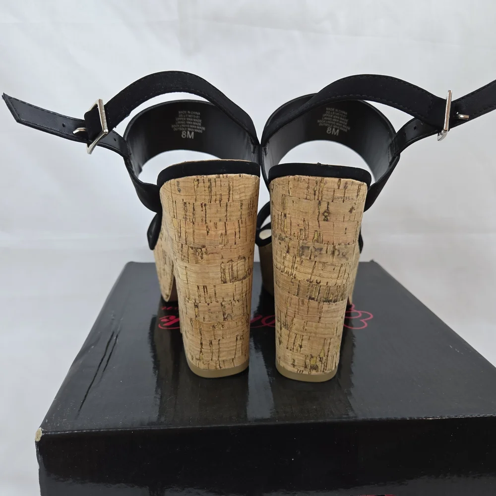 Coconuts by‎ Matisse Women's Black Chunky Cork Block Heel Platform Sandals 8 NEW